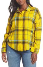 Women's Bp. Frayed Edge Plaid Shirt - Yellow