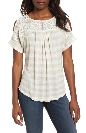 Women's Lucky Brand Lace Cold Shoulder Shirt - Ivory