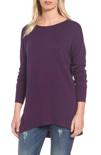 Petite Women's Caslon Zip Back High/low Tunic Sweater, Size P - Purple