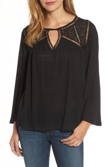 Women's Lucky Brand Mesh Lace Peasant Top - Black