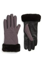 Women's Ugg Water Resistant Touchscreen Quilted Nylon, Leather & Genuine Shearling Gloves - Grey