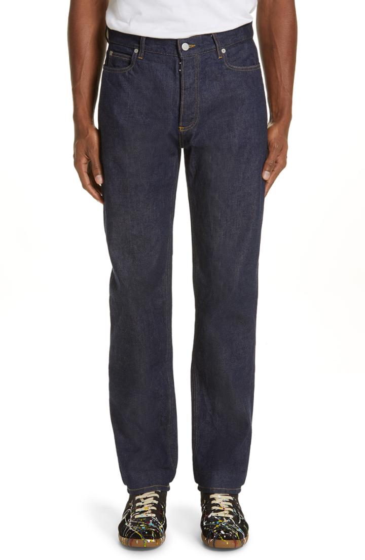 Men's Maison Margiela Resin Coated Raw Denim Jeans - Blue