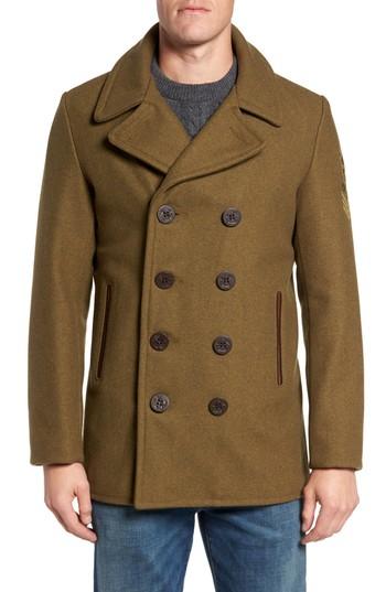 Men's Schott Nyc Embellished Slim Wool Blend Peacoat - Beige