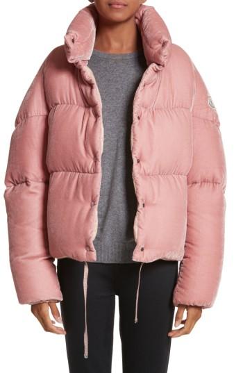 Women's Moncler Cercis Velvet Quilted Down Puffer Coat - Pink