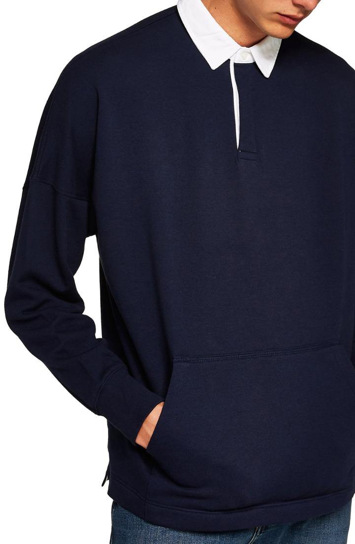 Men's Topman Rugby Sweatshirt, Size - Blue