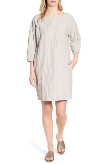 Women's Eileen Fisher Metallic Organic Cotton Blend Shift Dress - White