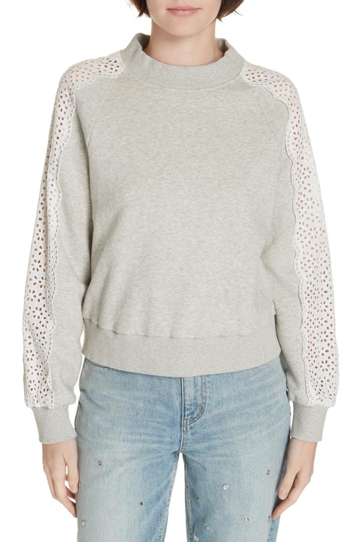 Women's La Vie Rebecca Taylor Eyelet Trim Pullover - Grey