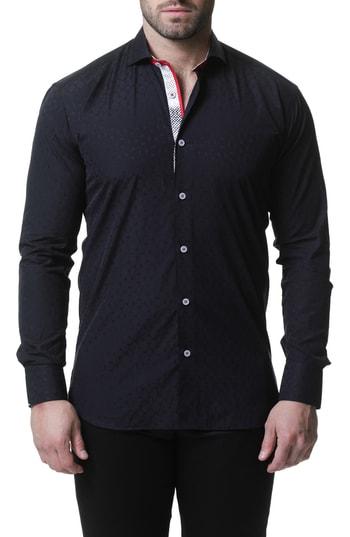 Men's Maceoo Einstein Crosswise Jacquard Trim Fit Sport Shirt (s) - Black