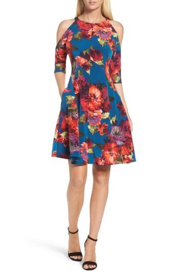 Women's Maggy London Cold Shoulder Fit & Flare Dress - Blue