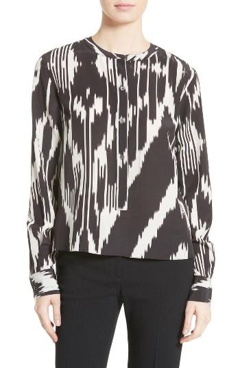 Women's Theory Isalva Interlace Ikat Silk Top, Size - Black