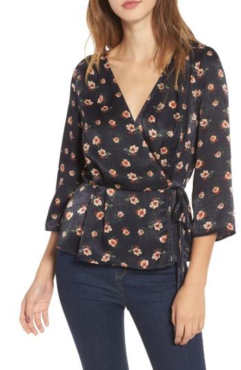 Women's J.o.a. Floral Wrap Top - Blue
