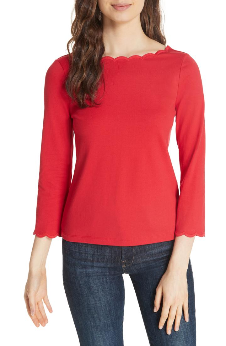 Women's Kate Spade New York Scallop Neck Knit Top, Size - Red