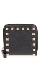 Women's Valentino 'rockstud' Calfskin Leather Zip Around Wallet - Black