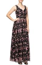 Women's Alex Evenings Embroidered V-neck Gown - Black