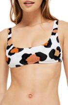 Women's Topshop Leopard Ribbed Crop Bikini Us (fits Like 0) - White