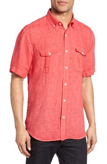 Men's Bugatchi Shaped Fit Linen Sport Shirt - Red