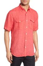Men's Bugatchi Shaped Fit Linen Sport Shirt - Red