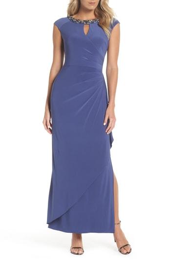 Women's Alex Evenings Embellished Cap Sleeve Gown - Purple