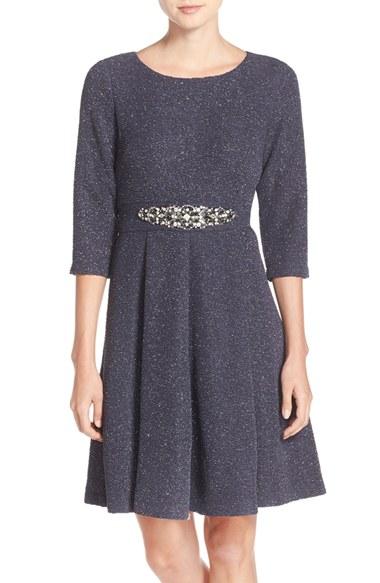 Women's Eliza J Embellished Sparkle Knit Fit & Flare Dress