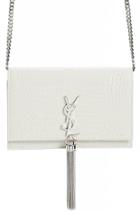 Saint Laurent Kate Croc Embossed Leather Wallet On A Chain - Ivory