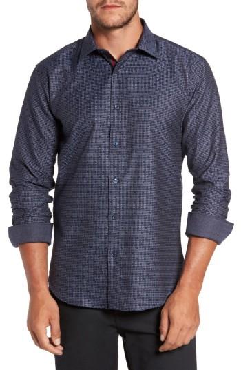 Men's Bugatchi Trim Fit Dot Houndstooth Sport Shirt - Blue