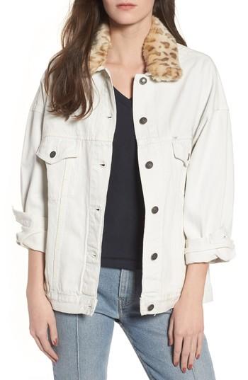 Women's Obey Wily Rider Jacket With Removable Faux Fur Collar - White