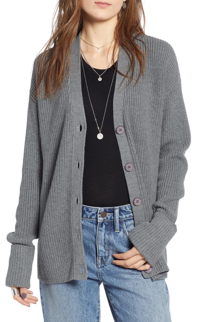 Women's Treasure & Bond Ribbed Cardigan Sweater - Grey