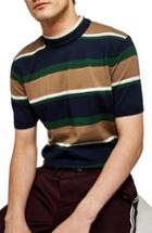 Men's Topman Stripe Mock Neck Knit T-shirt - Green