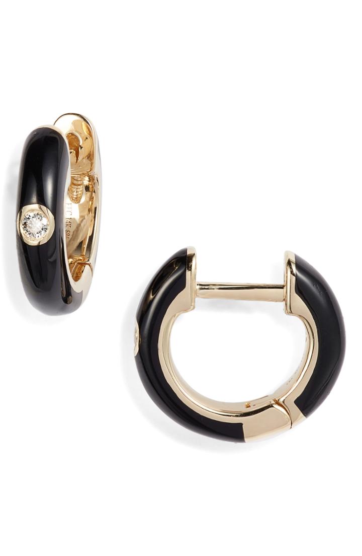 Women's Ef Collection Enamel Diamond Huggie Earrings