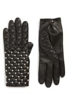 Women's Agnelle Imitation Pearl Quilted Lambskin Leather Gloves .5 - Black