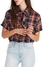 Women's Madewell Tie Neck Short Sleeve Top - Blue