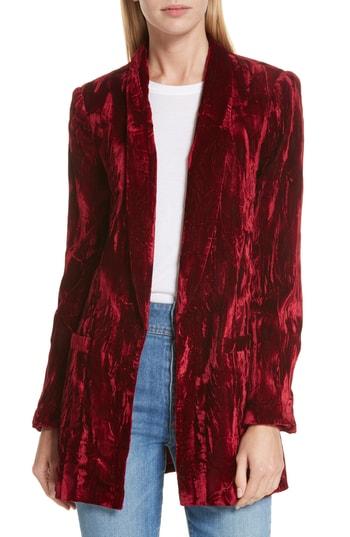 Women's Alice + Olivia Kylie Crushed Velvet Shawl Collar Blazer - Burgundy