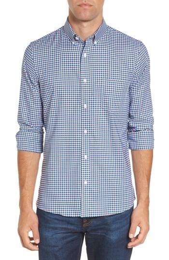 Men's Nordstrom Men's Shop Slim Fit Tech Smart Mini Check Sport Shirt - Blue