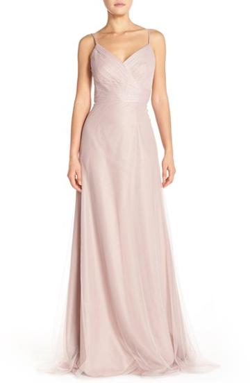 Women's Monique Lhuillier Bridesmaids Surplice Tulle Gown