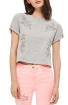 Women's Topshop Embroidered Crop Tee Us (fits Like 6-8) - Grey