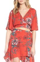 Women's Band Of Gypsies Shadow Floral Tie Back Crop Top - Red