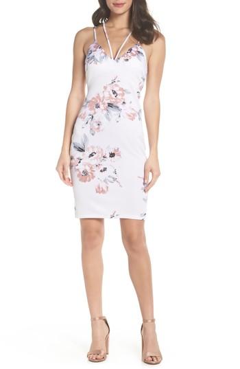 Women's Sequin Hearts Floral Print Double Strap Scuba Dress - Ivory