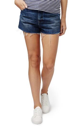 Women's Topshop Rosa Denim Maternity Shorts Us (fits Like 2-4) - Blue