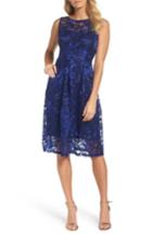 Women's Ellen Tracy Floral Scroll Embroidered Cocktail Dress - Blue