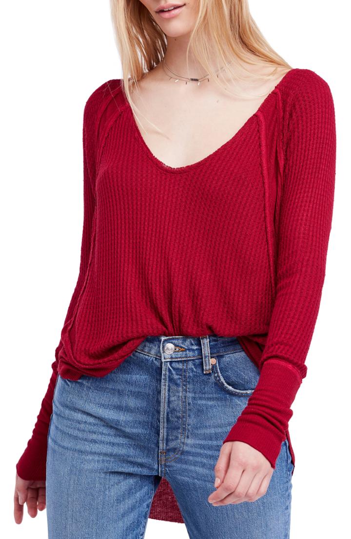 Women's We The Free By Free People Catalina V-neck Thermal Top - Red