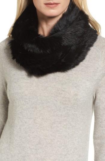 Women's Jocelyn Solid Genuine Rabbit Infinity Scarf, Size - Black