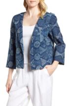 Women's Eileen Fisher Hand Print Organic Cotton Jacket, Size - Blue