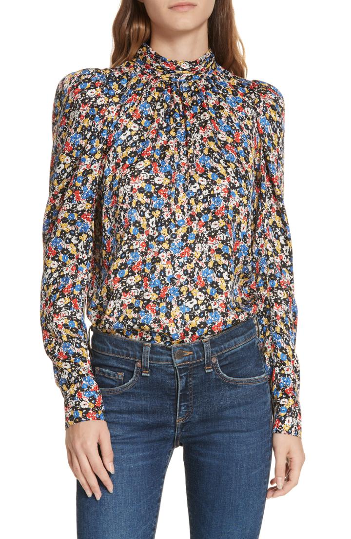 Women's Veronica Beard Mena Floral Stretch Silk Top - None