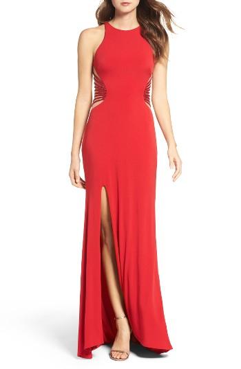Women's La Femme Illusion Back Jersey Gown