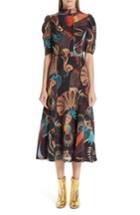 Women's Dries Van Noten Tattoo Floral Print Silk Dress Us / 40 Fr - Black