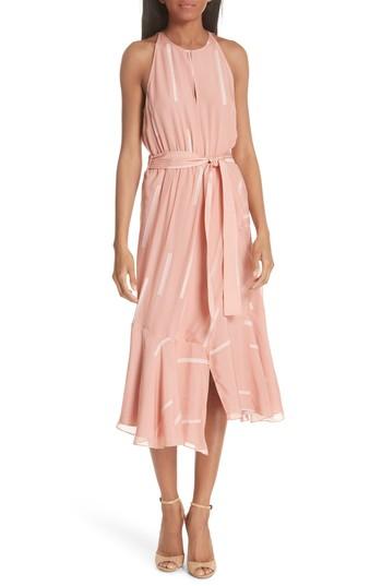 Women's Derek Lam 10 Crosby Clipped Stripe Jacquard Silk Blend Dress - Pink