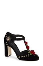 Women's Dolce & Gabbana Embellished T-strap Rose Pump Us / 39.5eu - Black