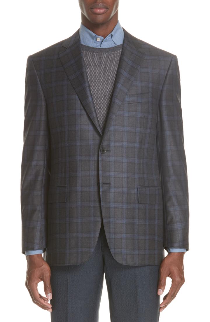 Men's Canali Classic Fit Plaid Wool Sport Coat Us / 58 Eu R - Grey