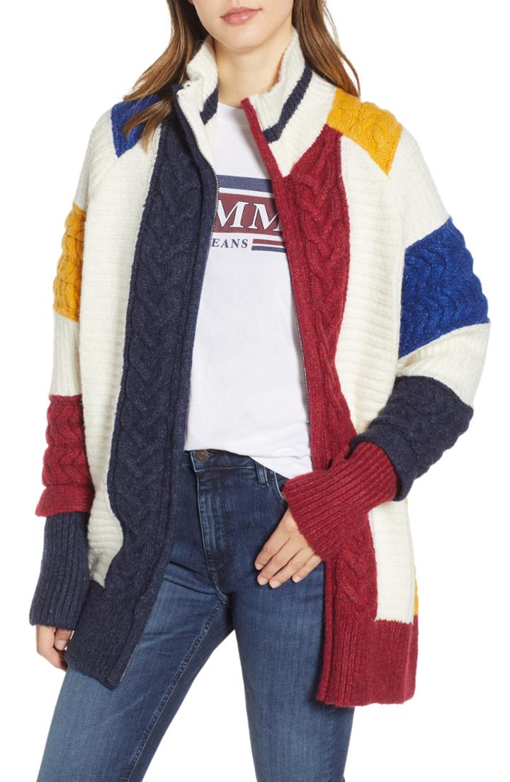Women's Tommy Jeans Tjw Colorblock Zip Cardigan - White