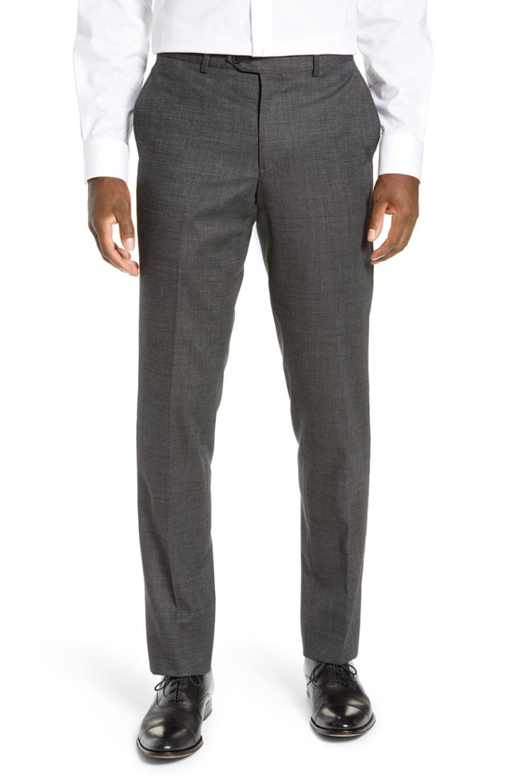 Men's Nordstrom Men's Shop Trim Fit Flat Front Stretch Wool Trousers X - Grey